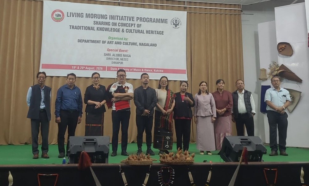 NEZCC Director Alobo Naga with Commissioner & Secretary, Art & Culture, Bodeno S Colo, and officials during the Living Morung Initiative Programme at State Academy Hall, Kohima, on August 19. (Morung Photo)